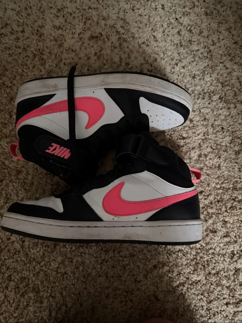 Nike Kids Black White Pink High-Top Sneakers with Strap